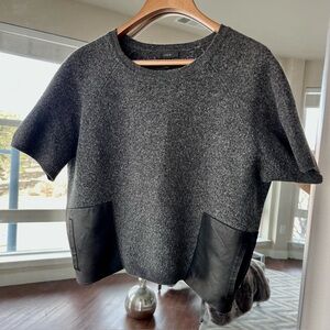 J.CREW 100% Merino Wool Modern Crop Sweater, Soft Leather Pockets, Like New Med.